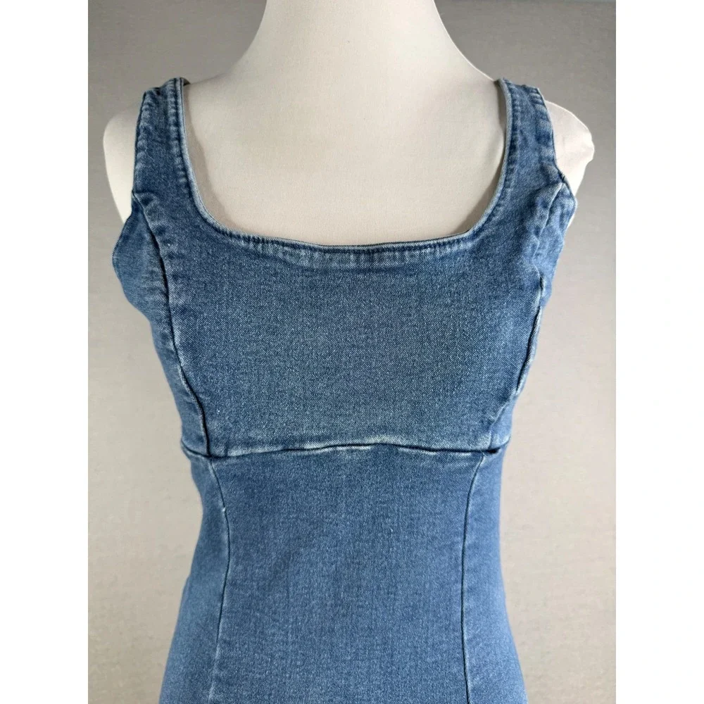 Haute Monde Stretch Denim Dress Women Sz‎ M Blue Sleeveless Midi Y2K 90s Bodycon